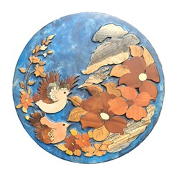 تابلوی چوبی معرق کاری طرح گل و مرغ قطر 40 سانتیمتر تابلوی چوبی معرق کاری طرح گل و مرغ قطر 40 سانتیمتر