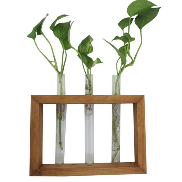 گلدان چوبی قهوه ای شیشه دار طرح مستطیل 24.5 در 17 سانتی‌متر