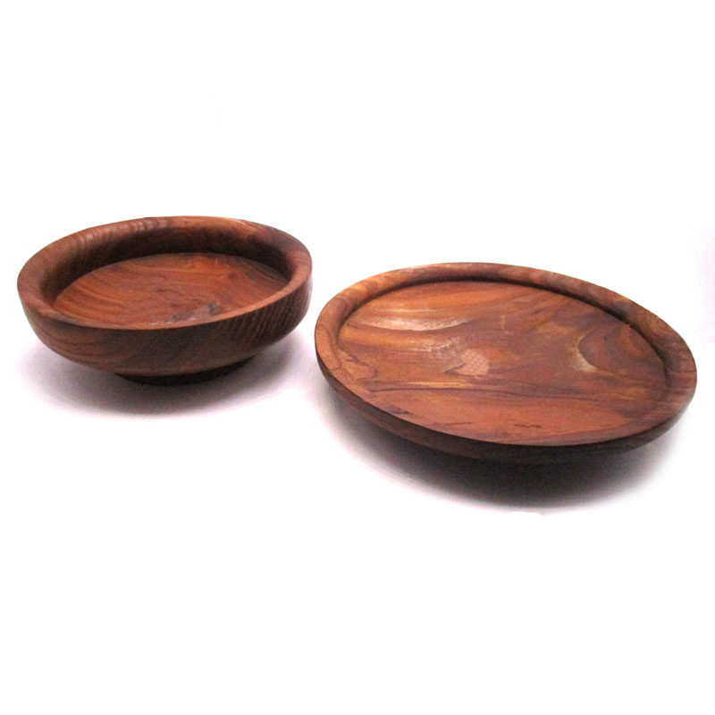 ست کاسه و پیش دستی چوبی پایه دار